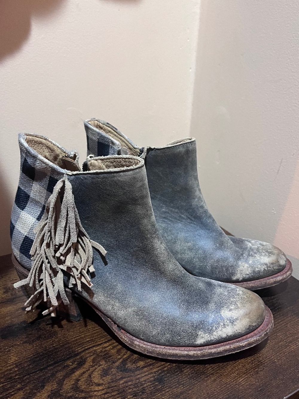 Macie Bean checkered fringe ankle boot